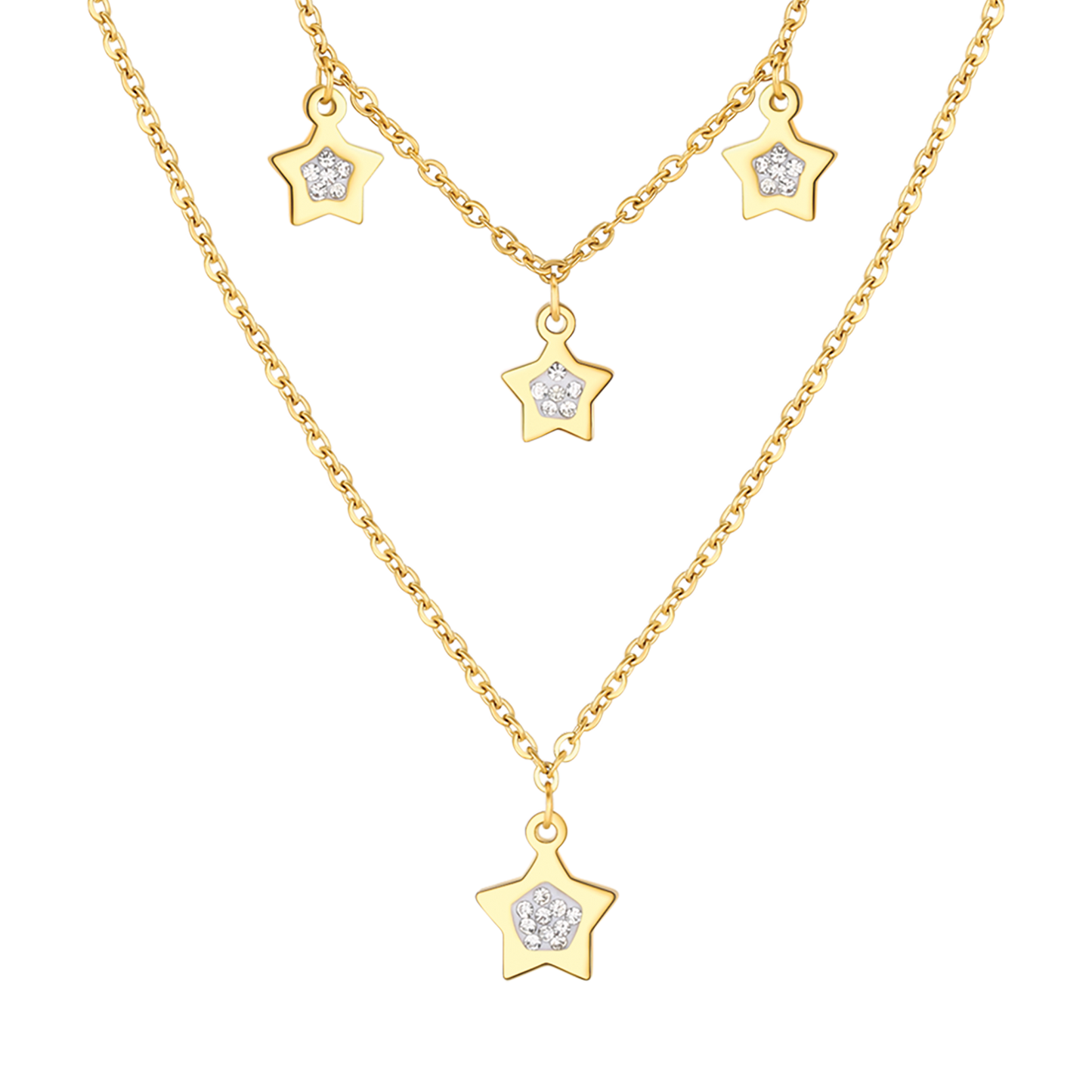IP GOLD STEEL WOMEN'S NECKLACE WITH STARS AND WHITE CRYSTALS