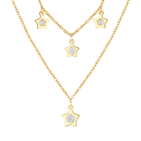 IP GOLD STEEL WOMEN'S NECKLACE WITH STARS AND WHITE CRYSTALS