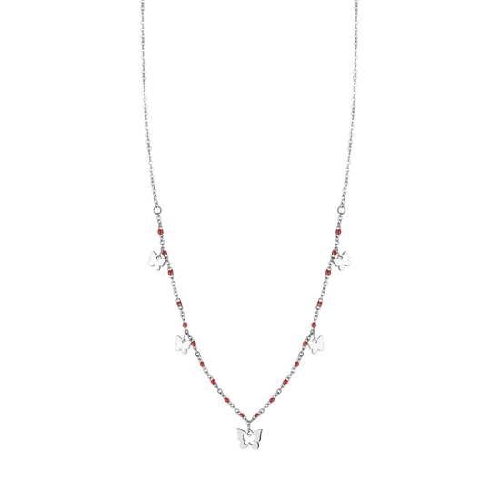steel necklace with butterflies and red stones Luca Barra