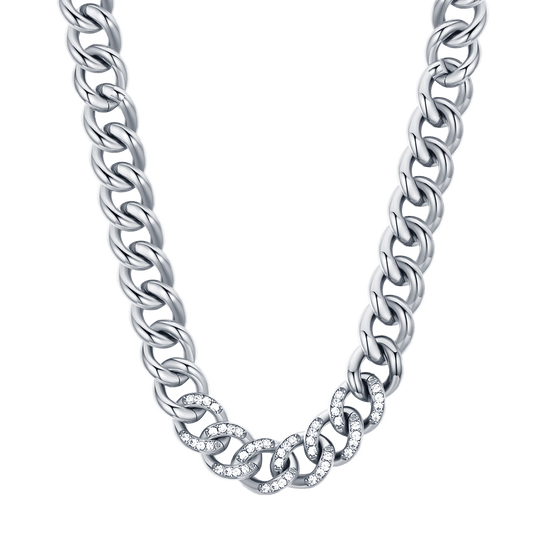 WOMAN'S NECKLACE IN STAINLESS STEEL WITH CHAIN AND WHITE CRYSTALS Luca Barra