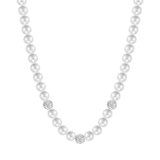 WOMEN'S WHITE PEARL NECKLACE WITH WHITE CRYSTALS