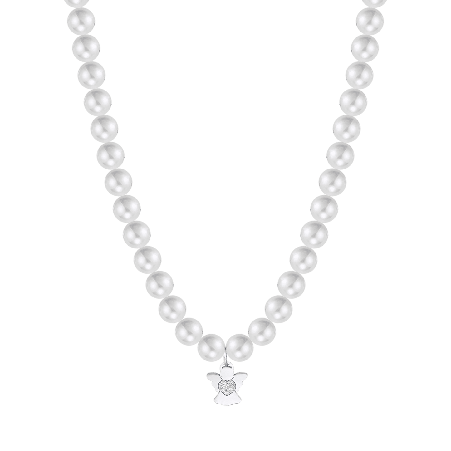 WOMAN'S WHITE PEARL NECKLACE WITH ANGEL Luca Barra