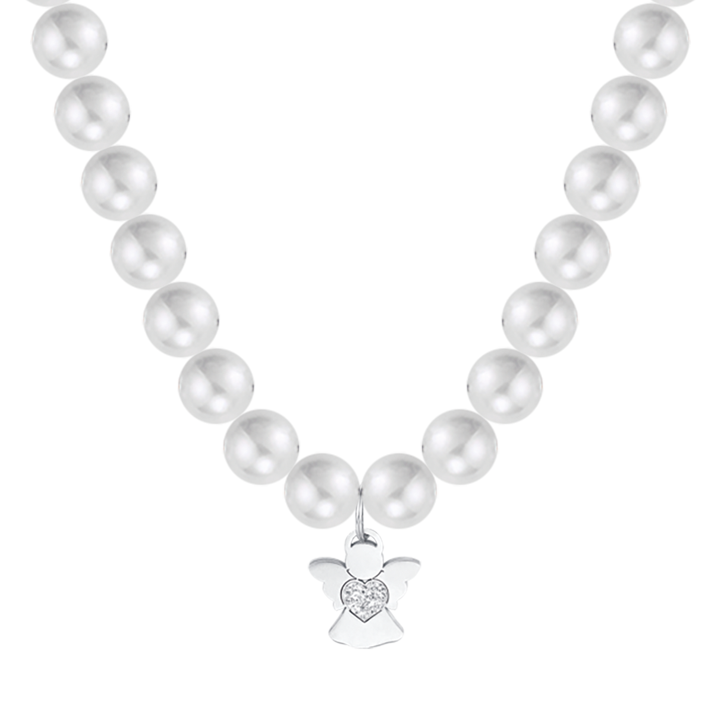 WOMAN WHITE PEARL NECKLACE WITH ANGEL