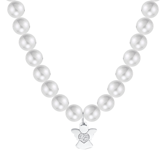 WOMAN WHITE PEARL NECKLACE WITH ANGEL