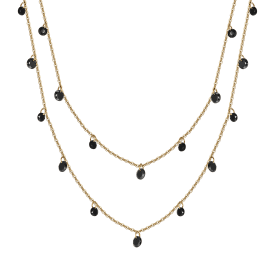 IP GOLD STEEL WOMEN'S NECKLACE WITH BLACK CRYSTALS