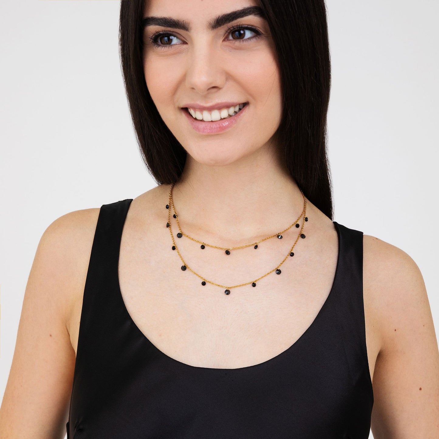 WOMAN'S NECKLACE IN IP GOLD STEEL WITH BLACK CRYSTALS Luca Barra