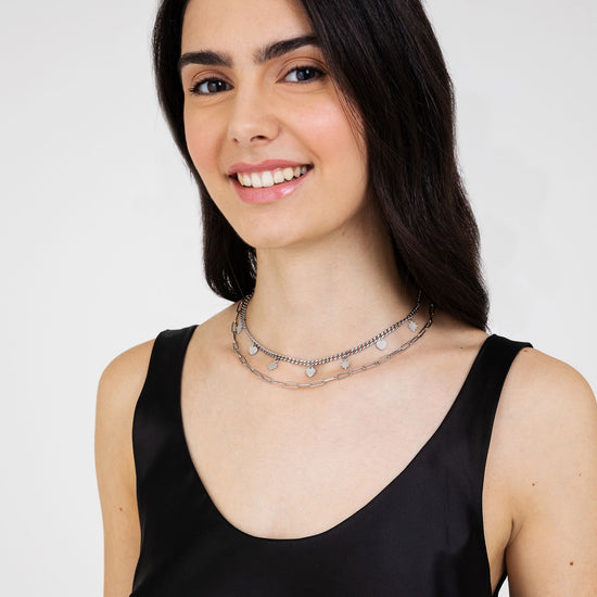 MULTI-STRAND STEEL WOMEN'S NECKLACE WITH STARS AND HEARTS