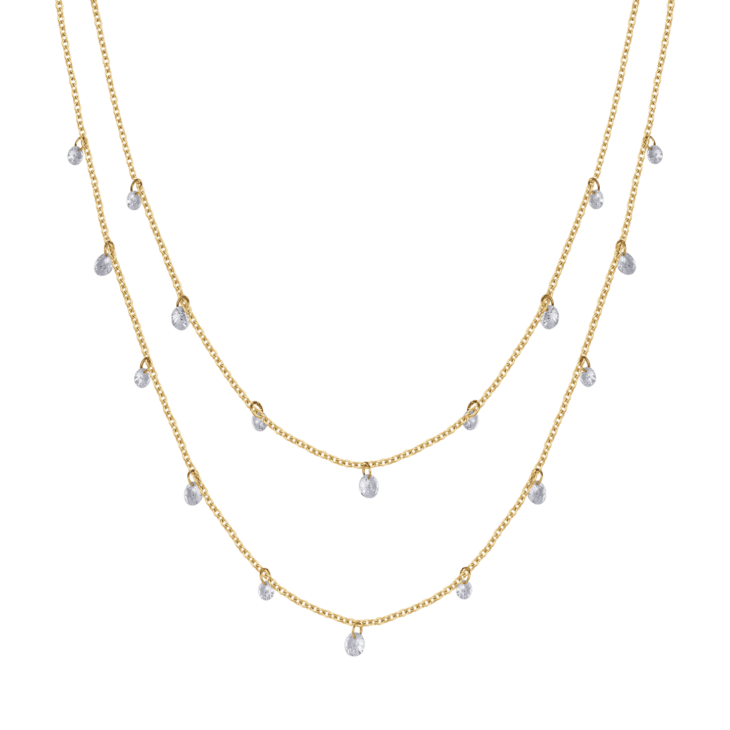 IP GOLD MULTI-STRAND STEEL WOMEN'S NECKLACE WITH WHITE CRYSTALS