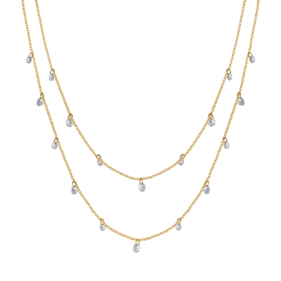 IP GOLD MULTI-STRAND STEEL WOMEN'S NECKLACE WITH WHITE CRYSTALS