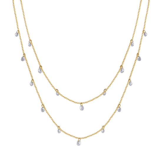IP GOLD MULTI-STRAND STEEL WOMEN'S NECKLACE WITH WHITE CRYSTALS
