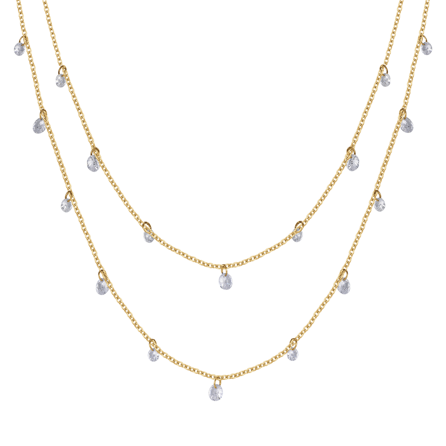 IP GOLD MULTI-STRAND STEEL WOMEN'S NECKLACE WITH WHITE CRYSTALS