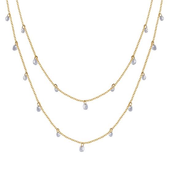 IP GOLD MULTI-STRAND STEEL WOMEN'S NECKLACE WITH WHITE CRYSTALS