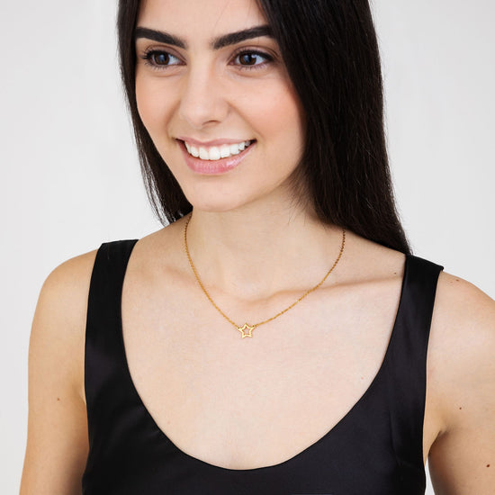 WOMEN'S IP GOLD STEEL NECKLACE WITH GOLD STAR