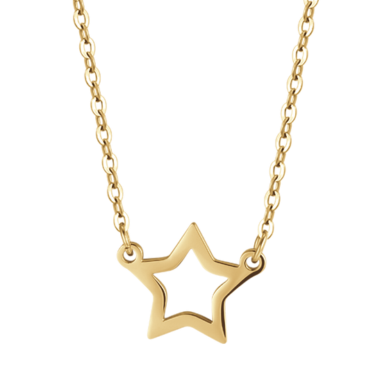 WOMEN'S IP GOLD STEEL NECKLACE WITH GOLD STAR