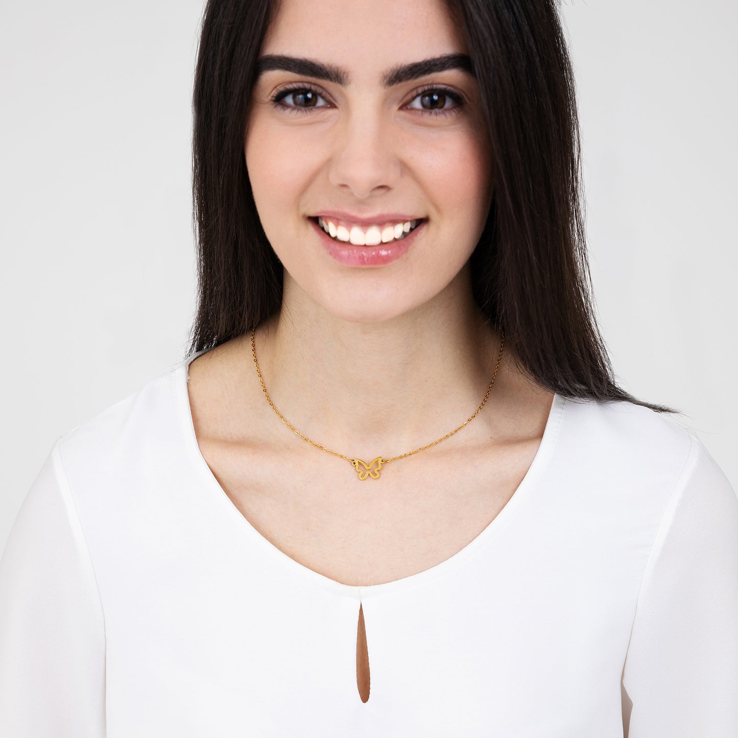 WOMEN'S IP GOLD STEEL NECKLACE WITH GOLD BUTTERFLY