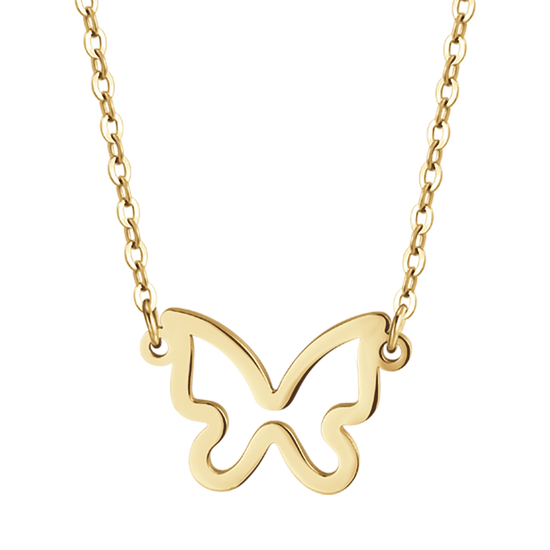 WOMEN'S IP GOLD STEEL NECKLACE WITH GOLD BUTTERFLY