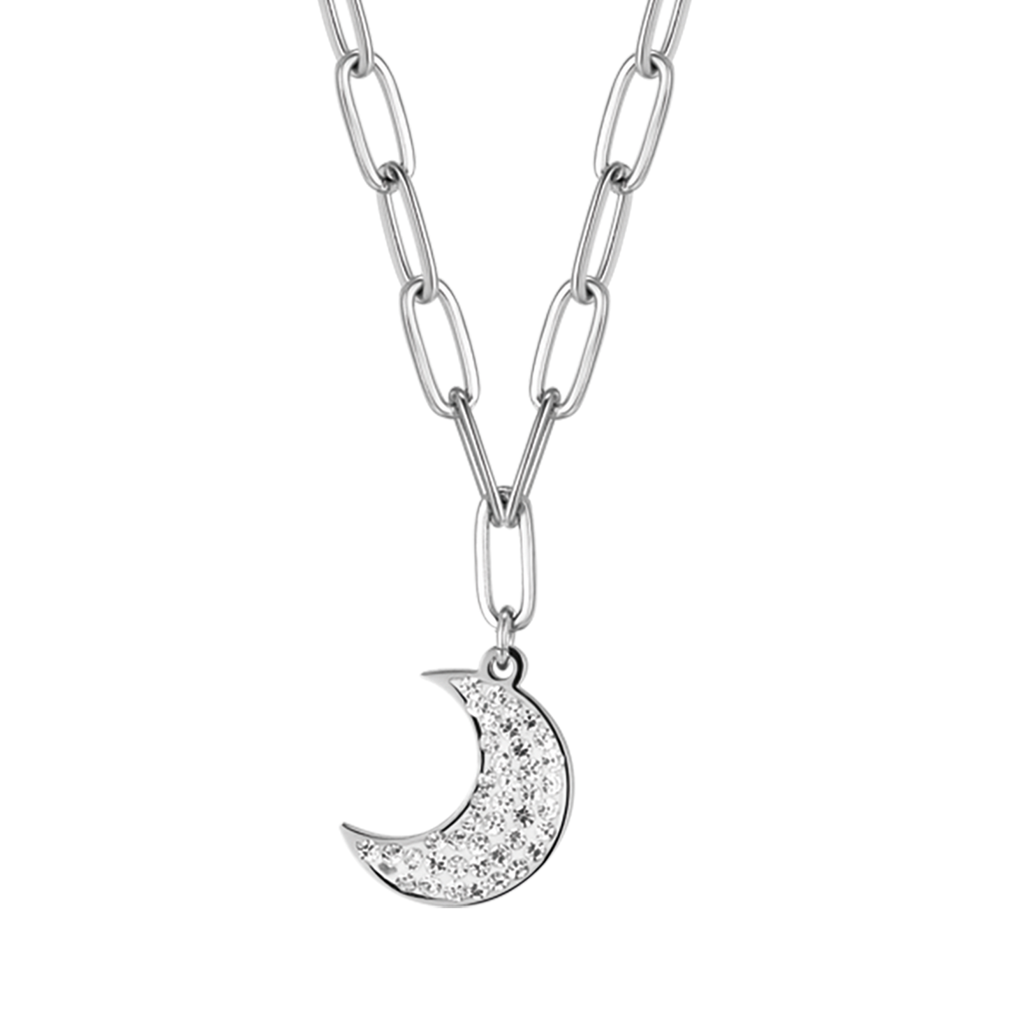 WOMAN'S NECKLACE IN STEEL WITH MOON AND WHITE CRYSTALS Luca Barra