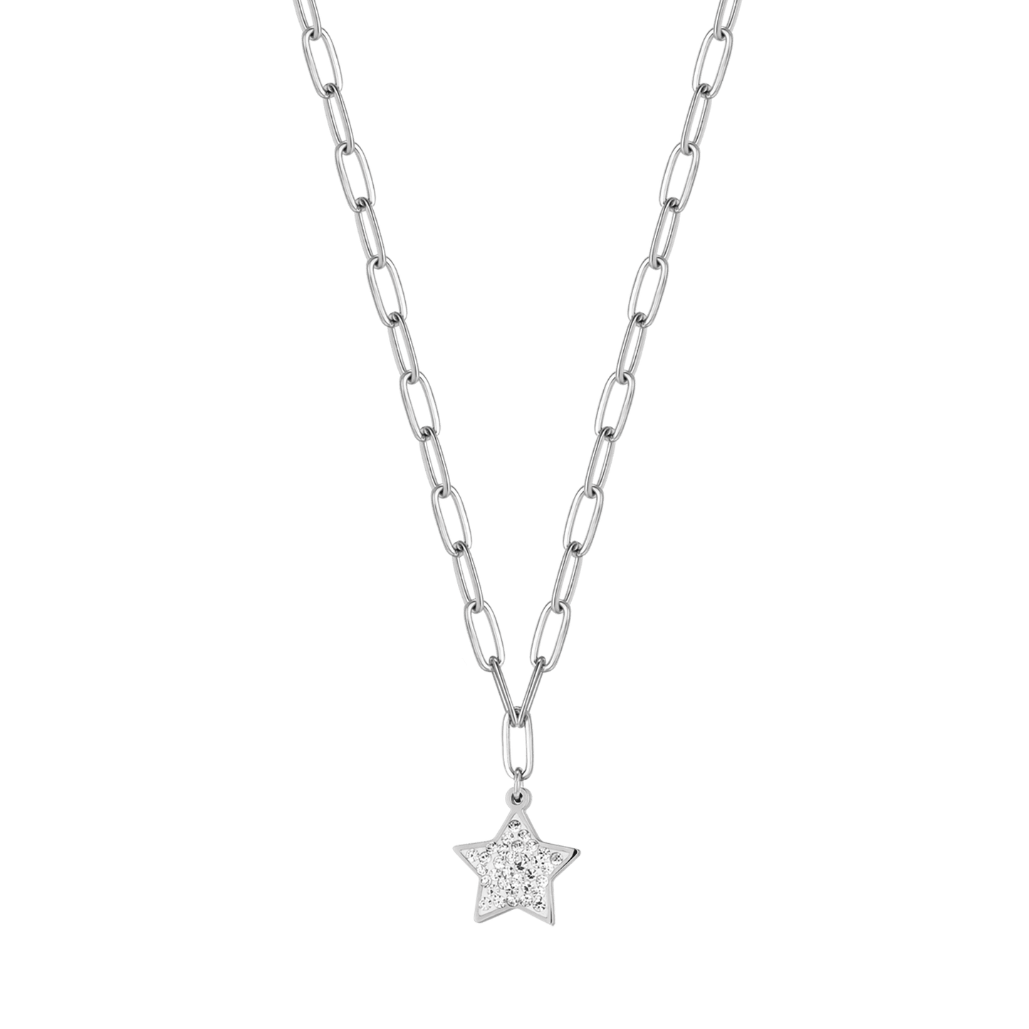 WOMAN'S NECKLACE IN STEEL WITH STARS AND WHITE CRYSTALS AND CHAIN LINES Luca Barra