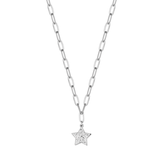 WOMAN'S NECKLACE IN STEEL WITH STARS AND WHITE CRYSTALS AND CHAIN LINES Luca Barra