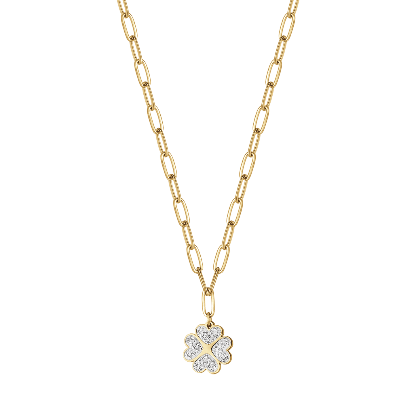 WOMAN'S NECKLACE IN IP GOLD STEEL WITH QUADRIFOGLIO AND WHITE CRYSTALS Luca Barra