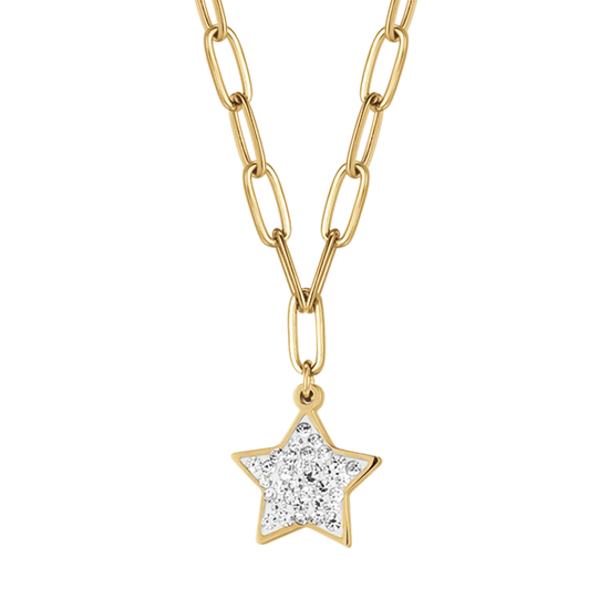 WOMAN'S NECKLACE IN IP GOLD STEEL WITH STAR AND WHITE CRYSTALS Luca Barra