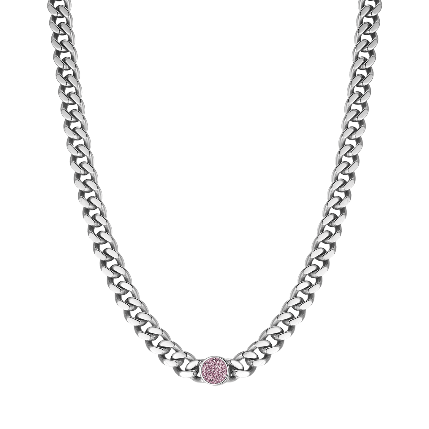 WOMEN'S STEEL NECKLACE WITH PINK CRYSTALS
