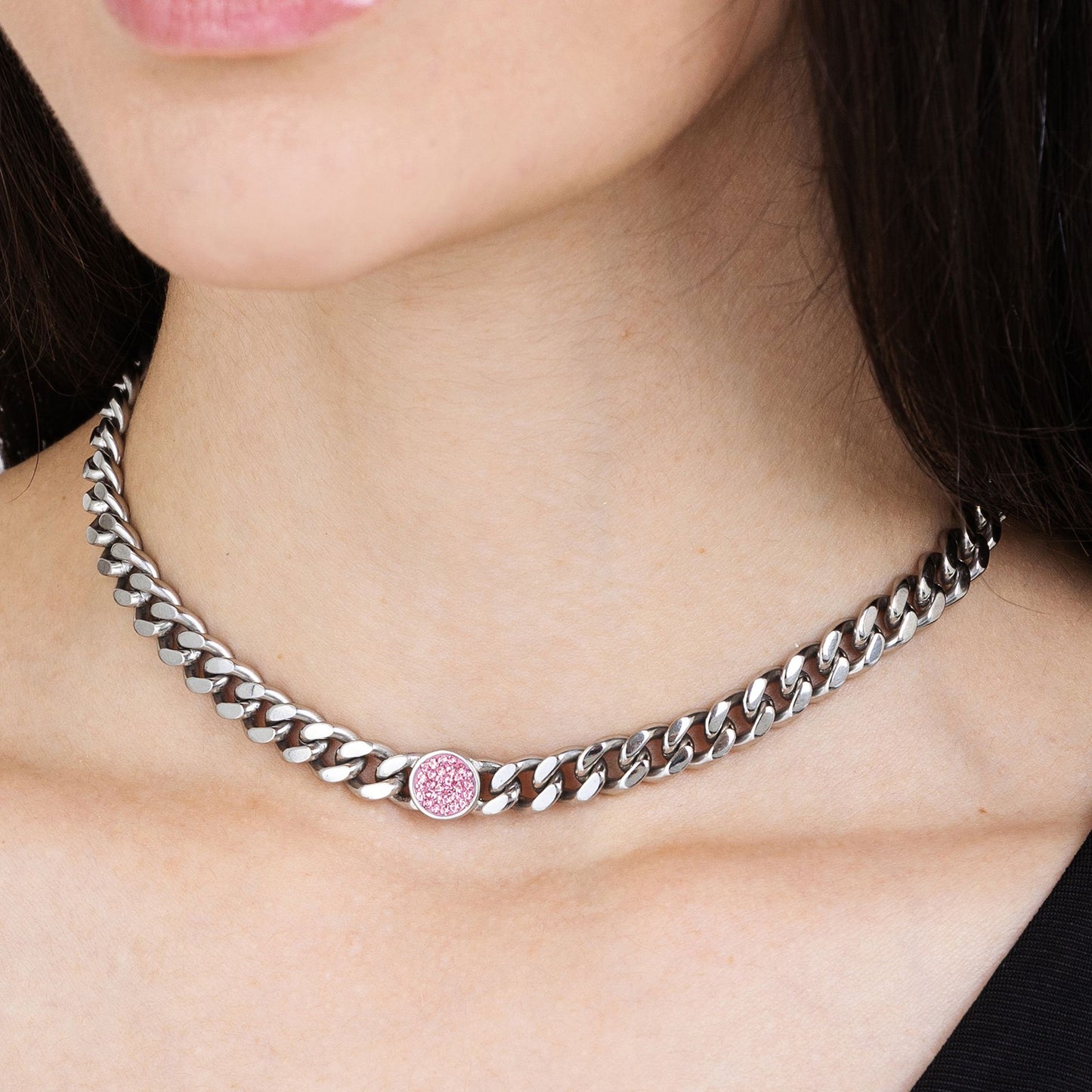 WOMAN'S NECKLACE IN STEEL WITH PINK CRYSTALS Luca Barra