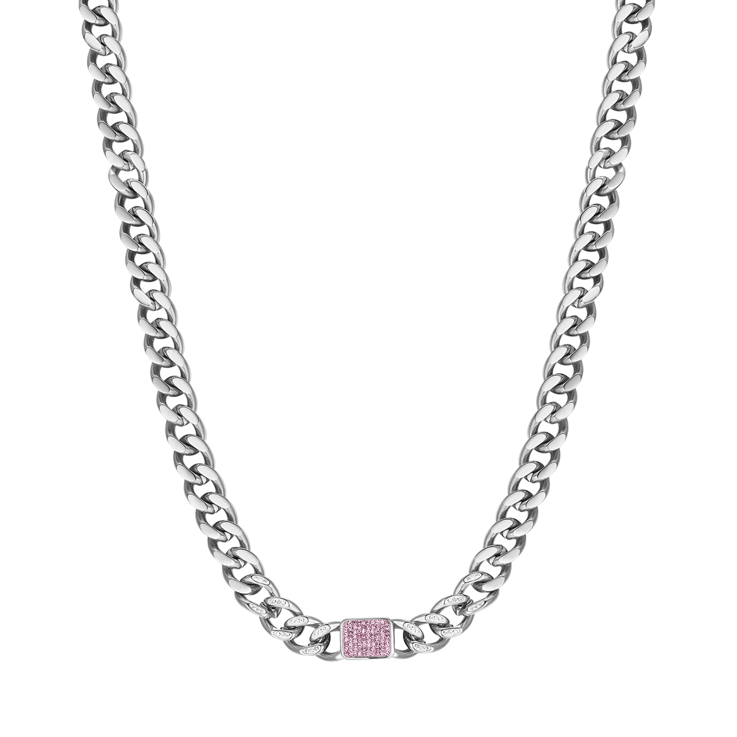 STEEL WOMEN'S NECKLACE WITH FUCHSIA CRYSTALS