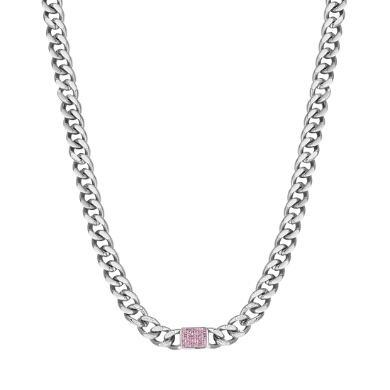 STEEL WOMEN'S NECKLACE WITH FUCHSIA CRYSTALS