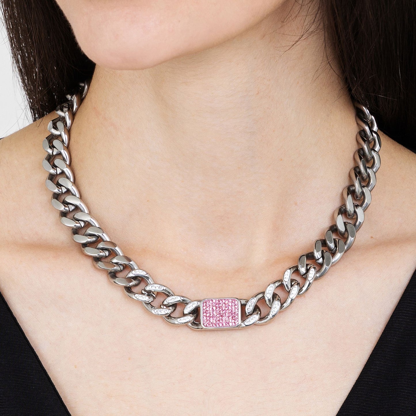 WOMAN'S NECKLACE IN STEEL WITH FUCHSIA CRYSTALS Luca Barra