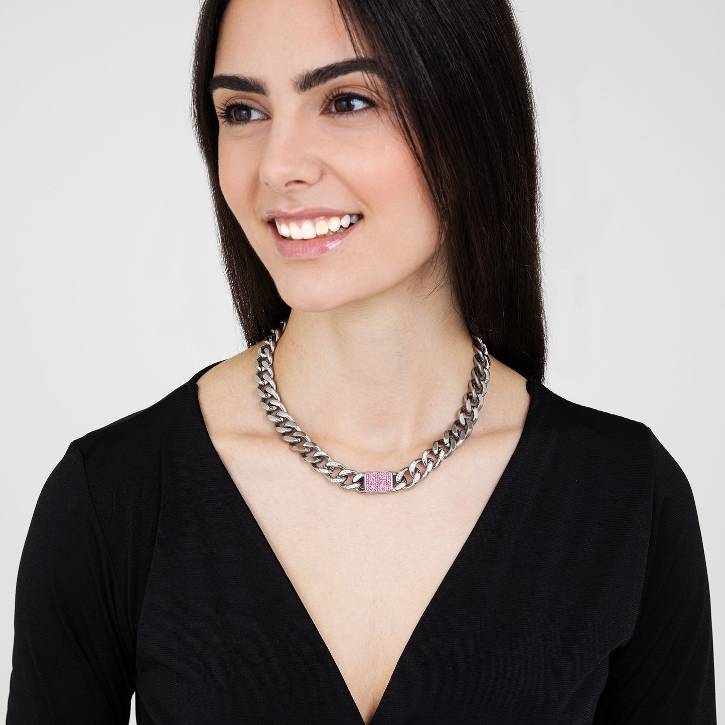 WOMAN'S NECKLACE IN STEEL WITH FUCHSIA CRYSTALS Luca Barra