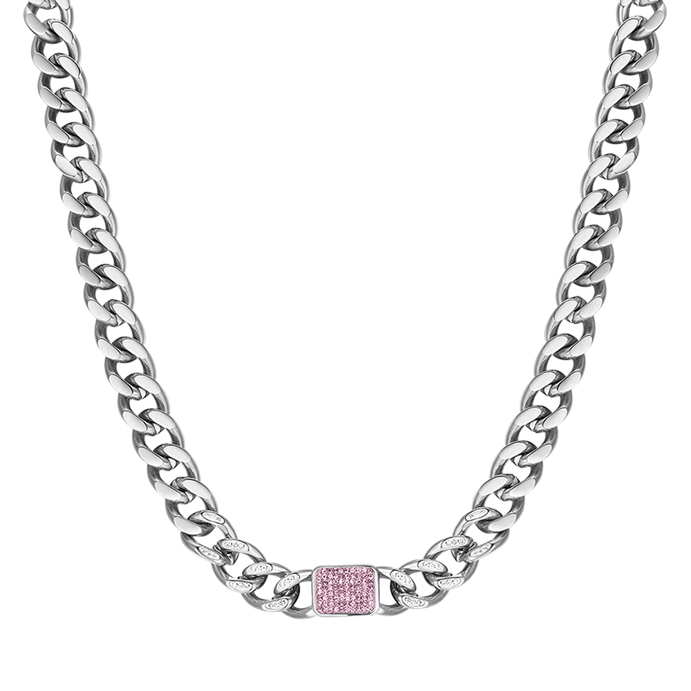 WOMAN'S NECKLACE IN STEEL WITH FUCHSIA CRYSTALS Luca Barra