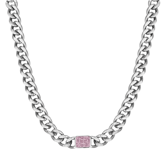 WOMAN'S NECKLACE IN STEEL WITH FUCHSIA CRYSTALS Luca Barra