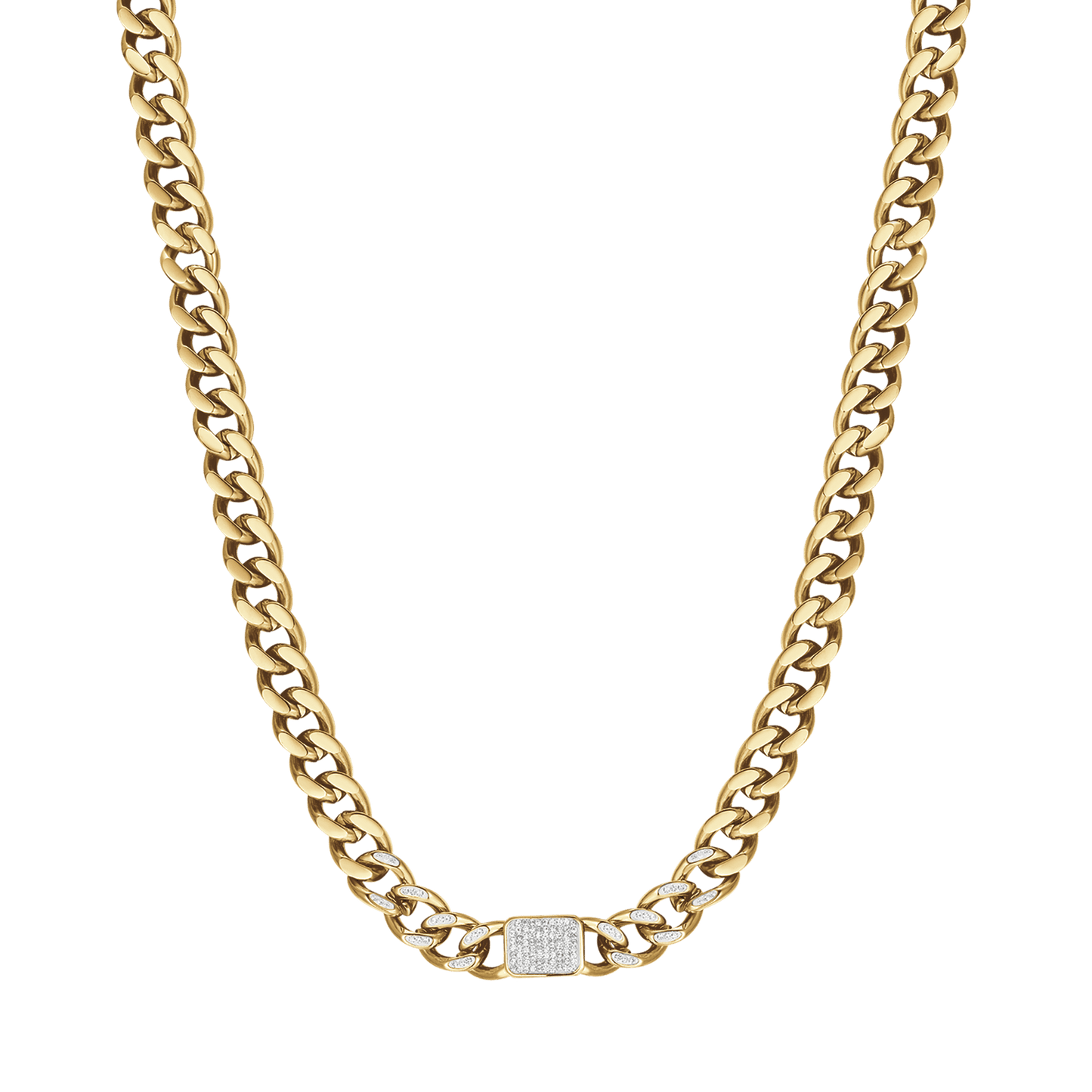 WOMAN'S NECKLACE IN IP GOLD STEEL WITH WHITE CRYSTALS PENDANTS AND CHAIN MESH Luca Barra