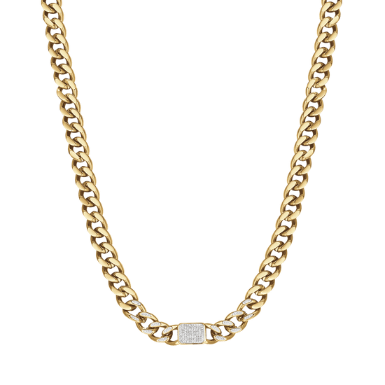 WOMAN'S NECKLACE IN IP GOLD STEEL WITH WHITE CRYSTALS PENDANTS AND CHAIN MESH Luca Barra