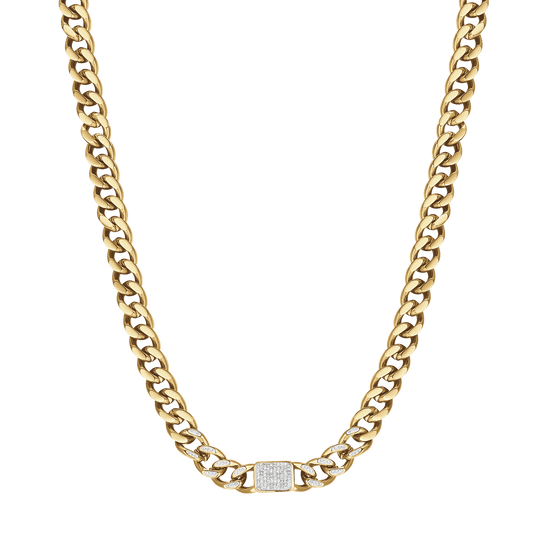 IP GOLD STEEL WOMEN'S NECKLACE WITH WHITE PENDANT CRYSTALS AND CHAIN LINK