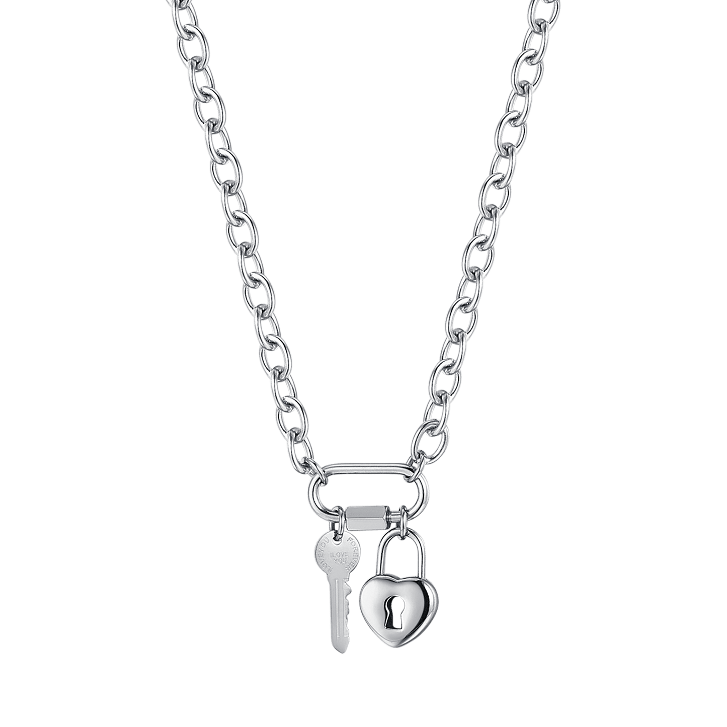 WOMAN'S NECKLACE IN STEEL WITH KEY AND HEART LUCKLE Luca Barra