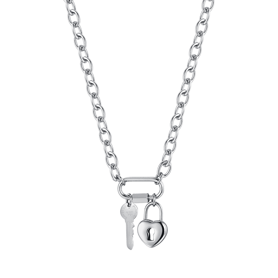 STEEL WOMEN'S NECKLACE WITH KEY AND HEART PADLOCK