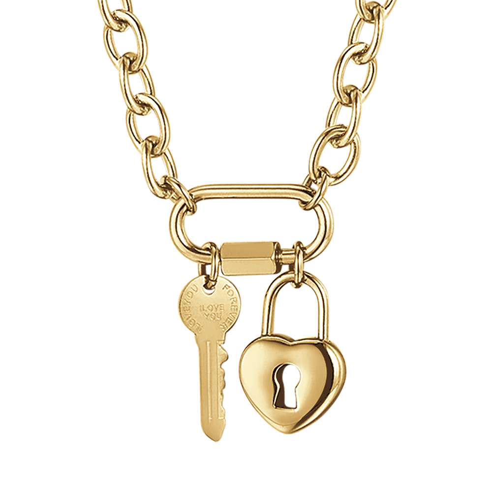 STEEL WOMEN'S NECKLACE WITH KEY AND HEART PADLOCK