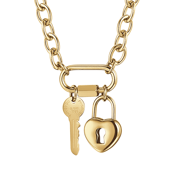 STEEL WOMEN'S NECKLACE WITH KEY AND HEART PADLOCK