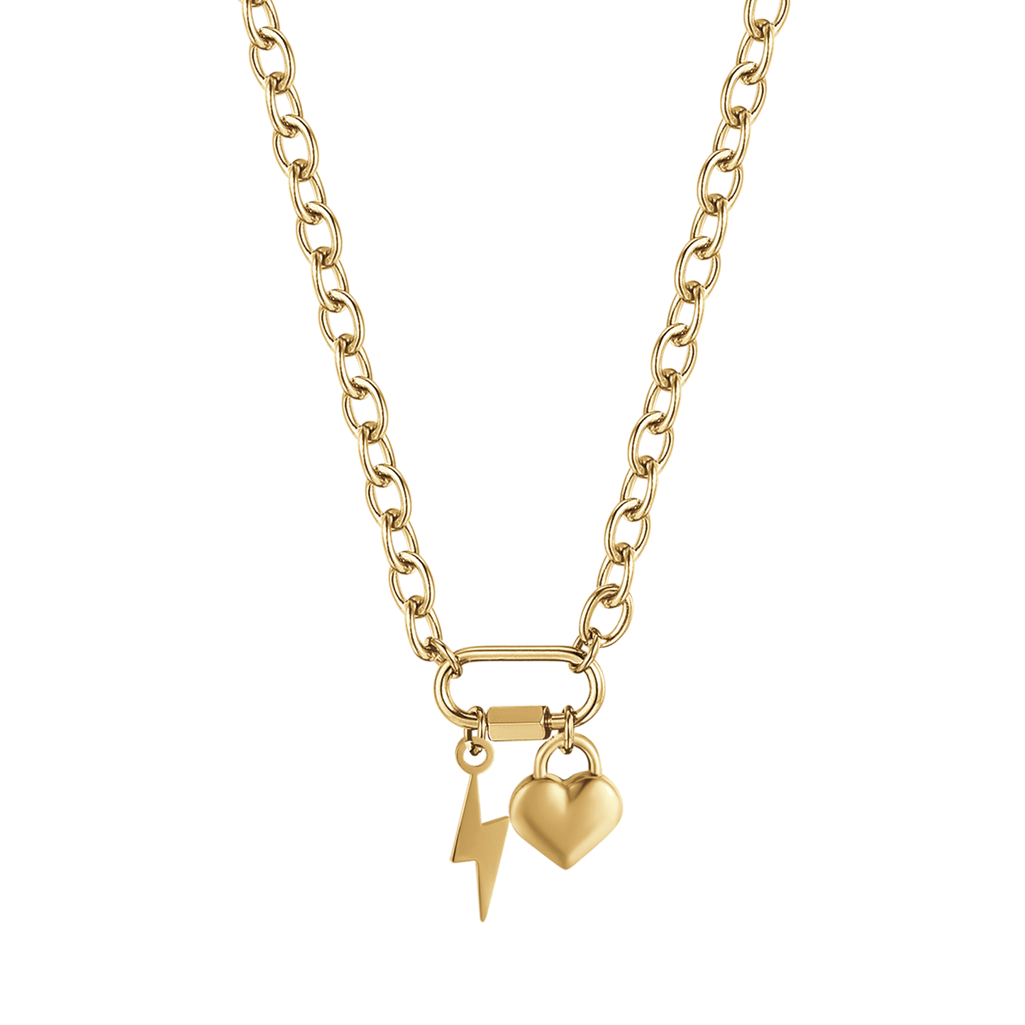 WOMAN'S NECKLACE IN IP GOLD STEEL WITH FULMINE AND HEART Luca Barra