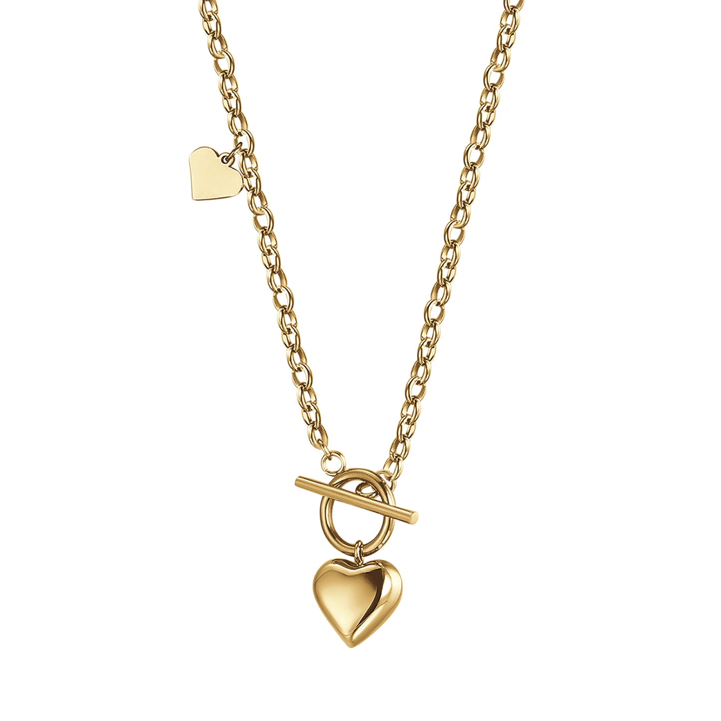 WOMEN'S IP GOLD STEEL NECKLACE WITH TBAR CLASP AND HEART