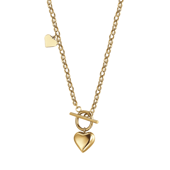 WOMEN'S IP GOLD STEEL NECKLACE WITH TBAR CLASP AND HEART