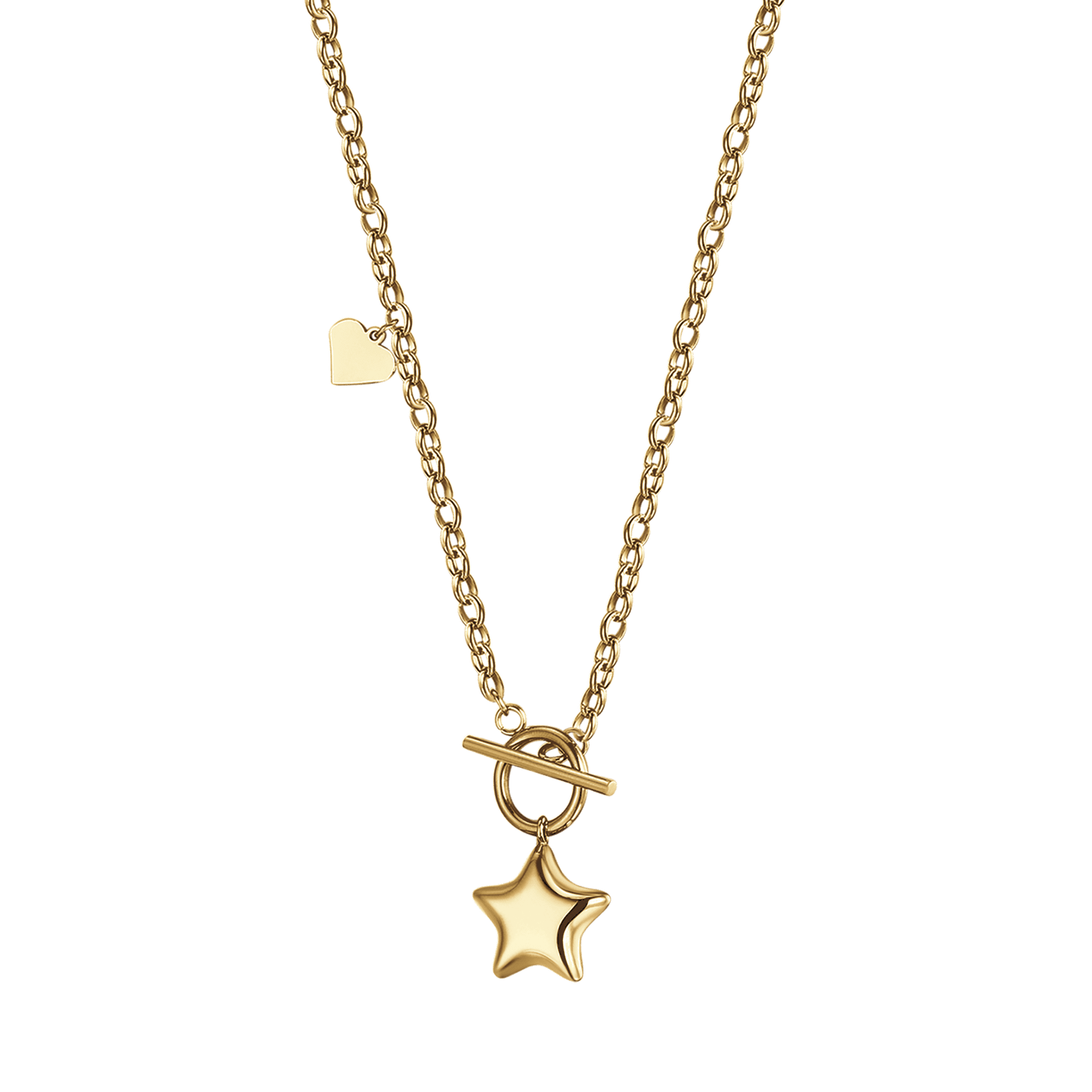 WOMAN'S NECKLACE IN IP GOLD STEEL WITH STAR AND HEART Luca Barra