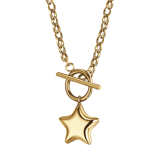 WOMAN'S NECKLACE IN IP GOLD STEEL WITH STAR AND HEART Luca Barra
