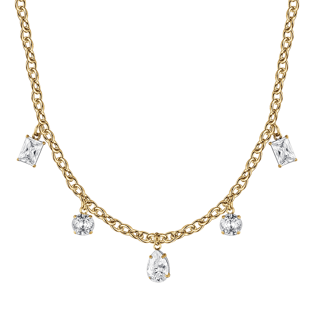 WOMAN'S NECKLACE IN IP GOLD STEEL WITH WHITE CRYSTALS Pendants Luca Barra