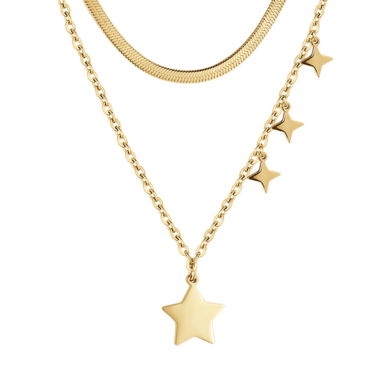 WOMAN'S NECKLACE IN STEEL IP GOLD MULTIFILES WITH STARS Luca Barra