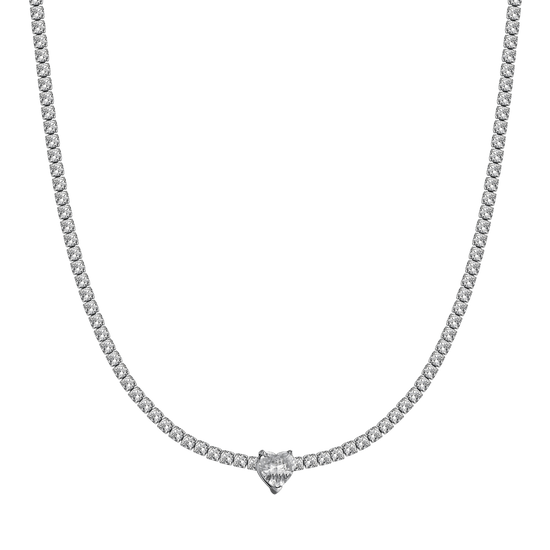 WOMEN'S STEEL NECKLACE WITH WHITE CRYSTALS AND CRYSTAL HEART