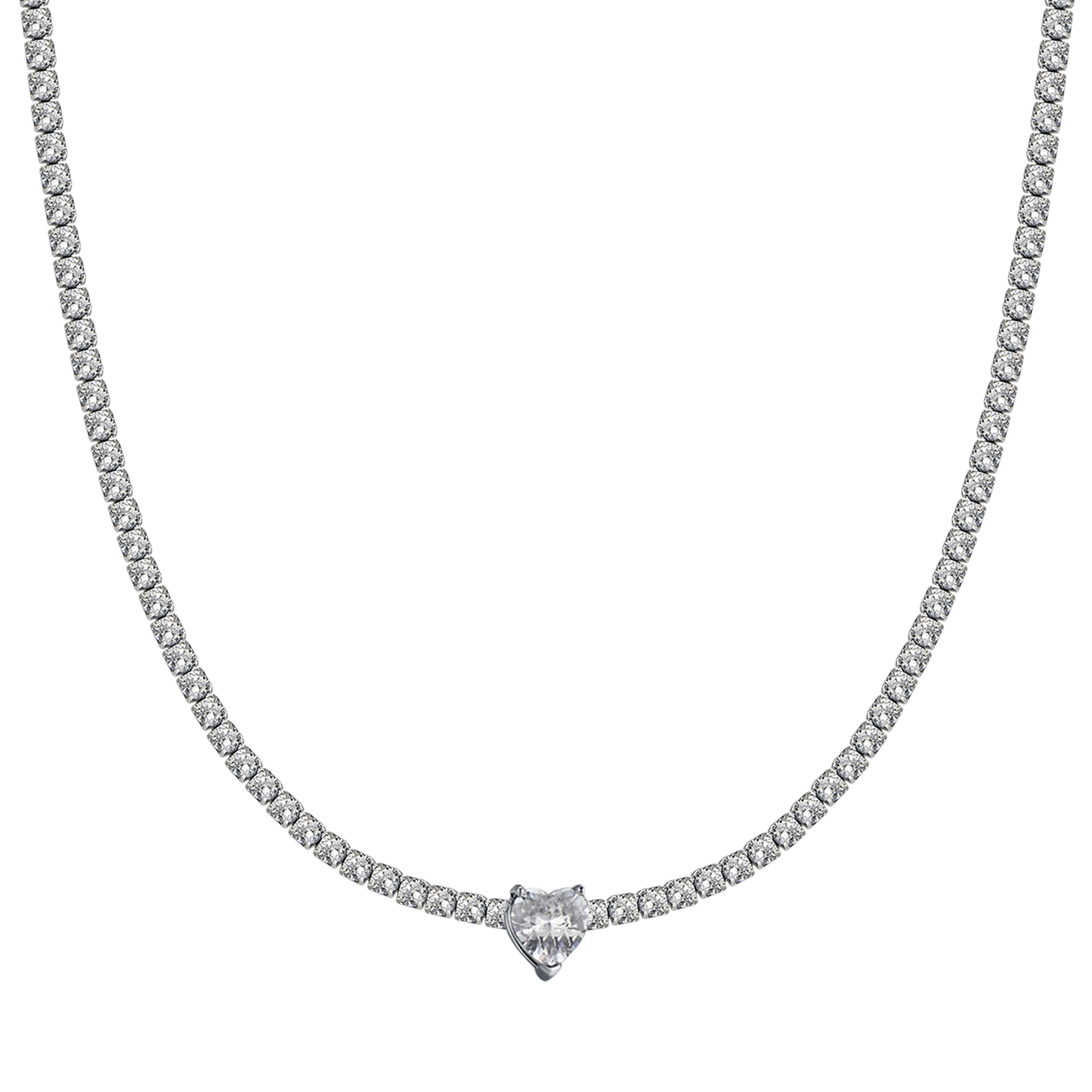WOMEN'S STEEL NECKLACE WITH WHITE CRYSTALS AND CRYSTAL HEART