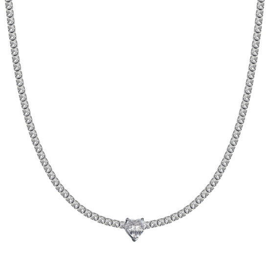 WOMEN'S STEEL NECKLACE WITH WHITE CRYSTALS AND CRYSTAL HEART